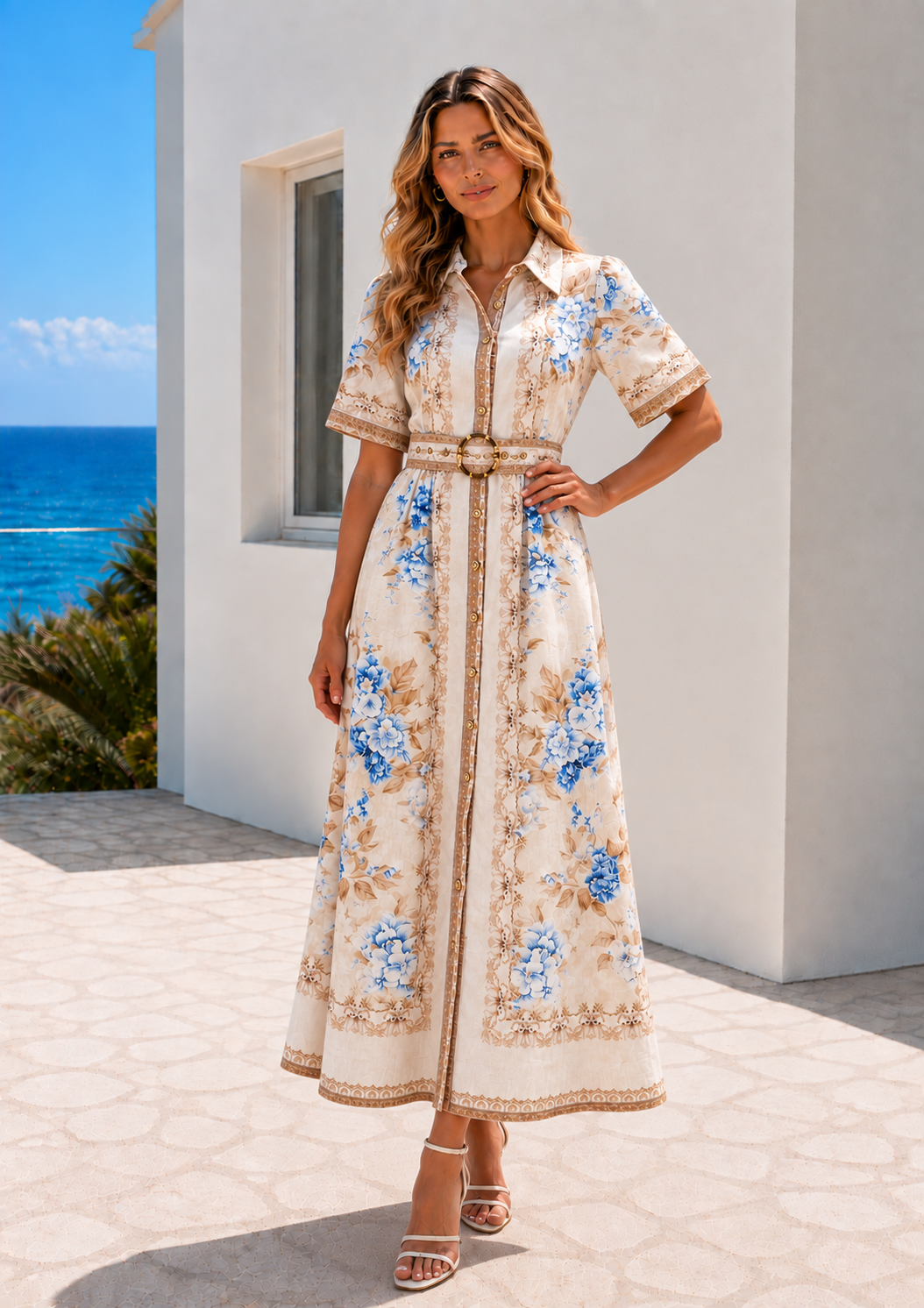 Melodie Dress | Blue - Beige