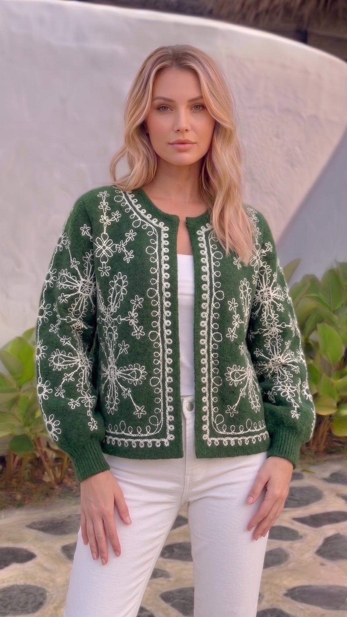 Ana Embroidered Cardi | Green
