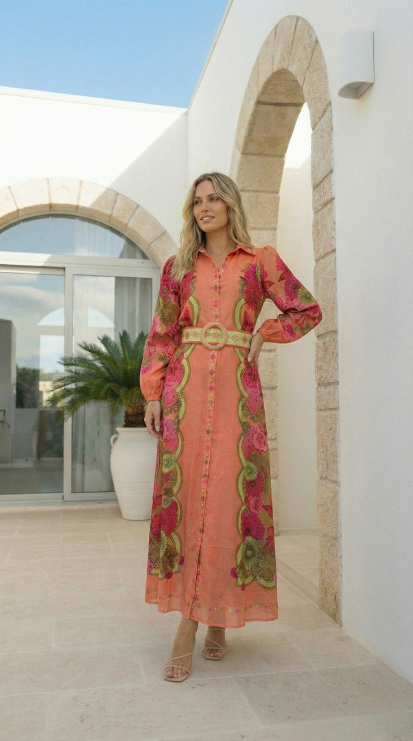 Vera Linen Blend Maxi Dress – Melon Floral